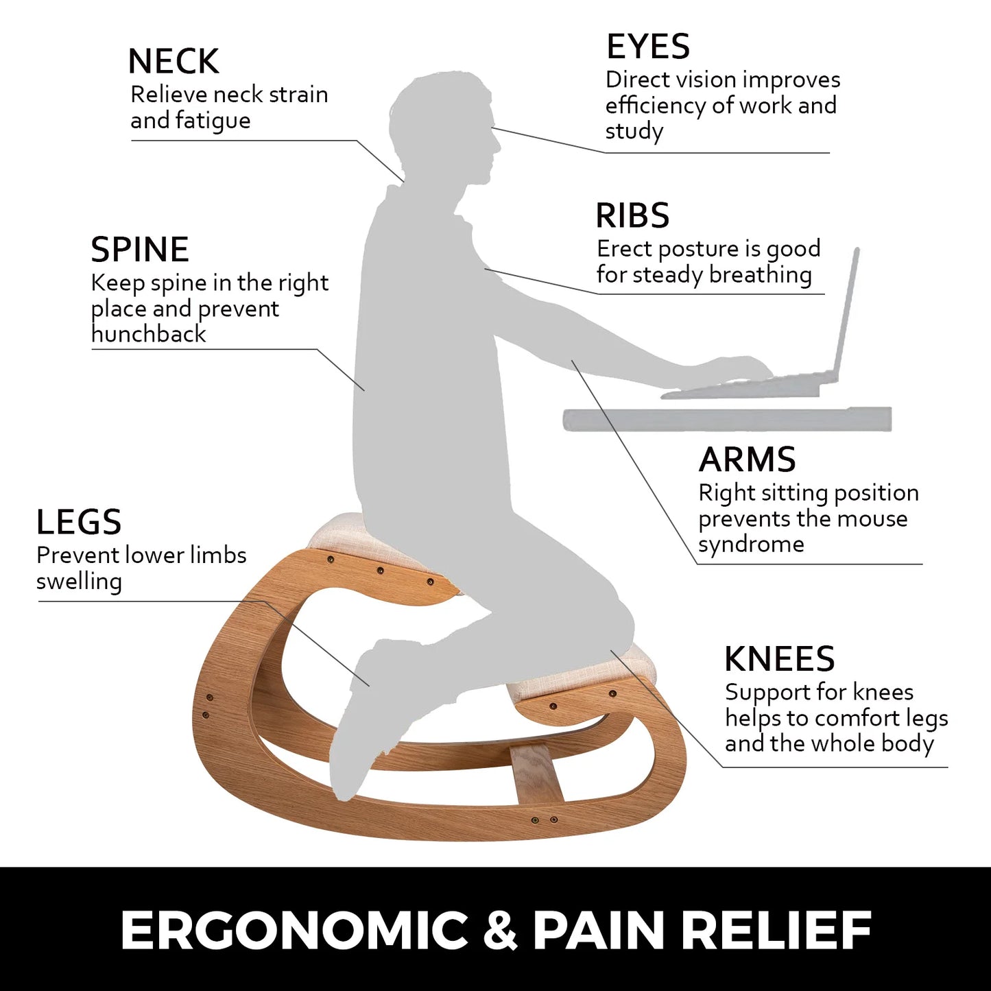 Ergonomic Wooden Kneeling Chair For Correct Posture