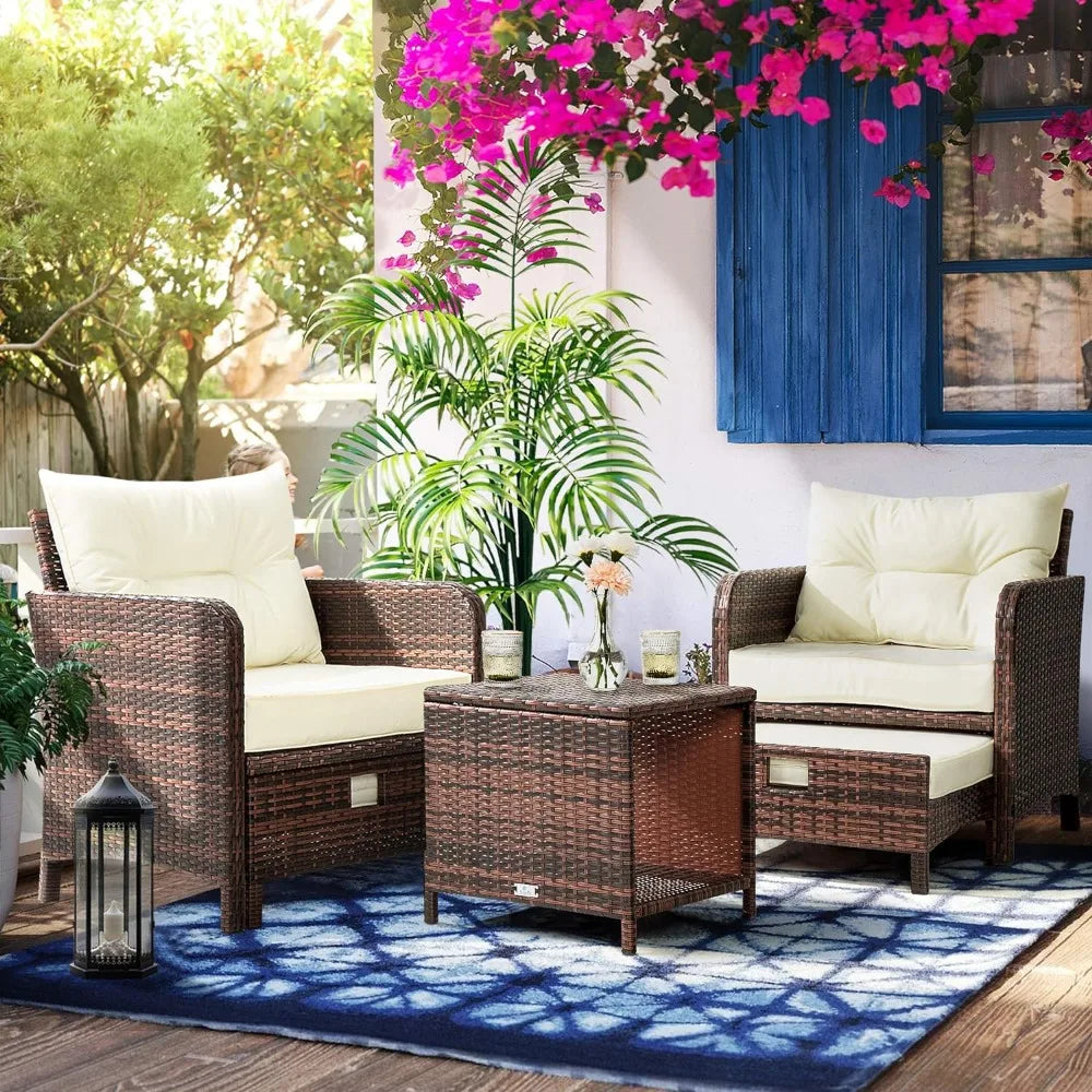 5-Piece Wicker Patio Set With Ottomans & Table