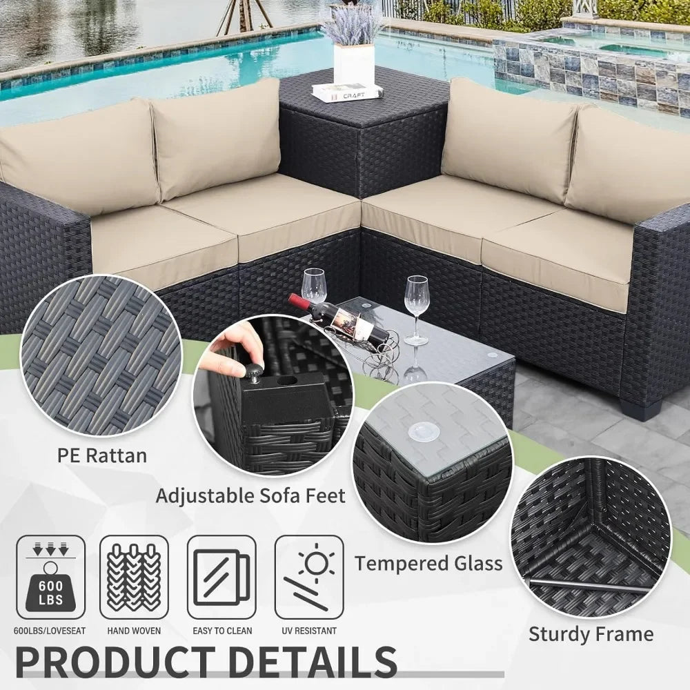 4-Piece Patio Furniture Rattan Sectional Sofa