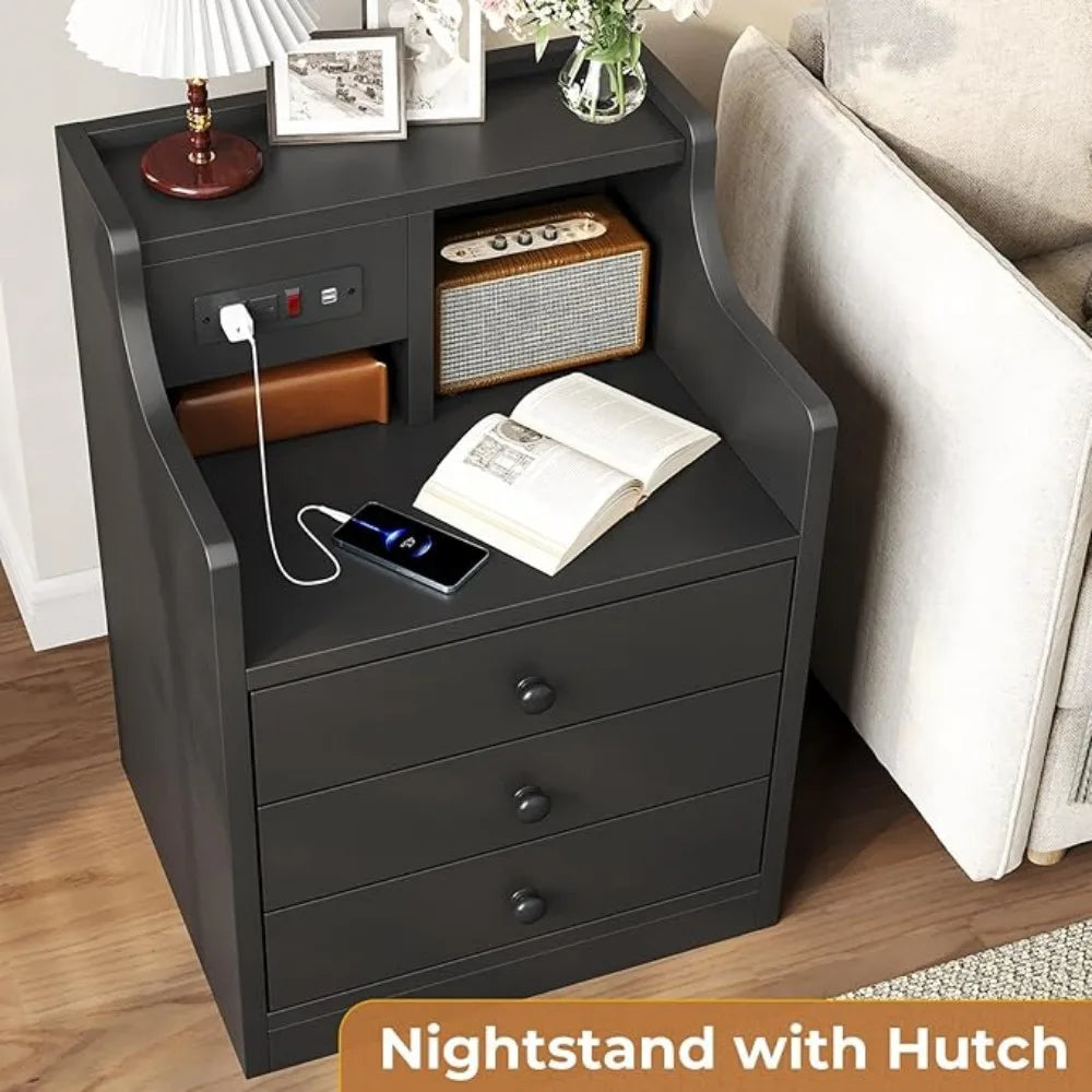 Nightstand with Charging Station 3 Drawers