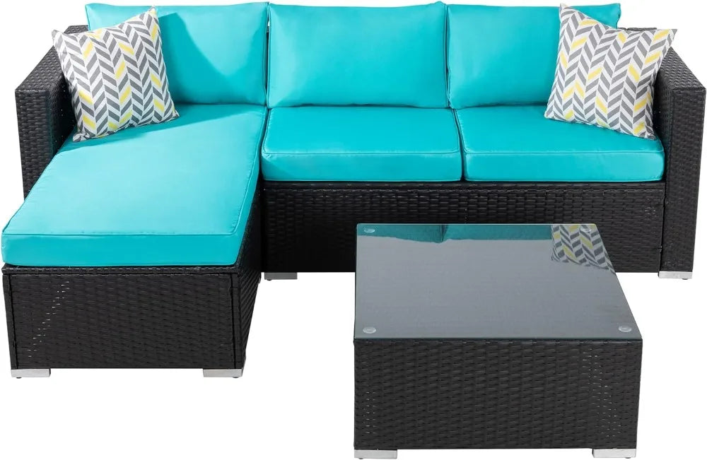 Outdoor Wicker Patio Sofa Set, with Table