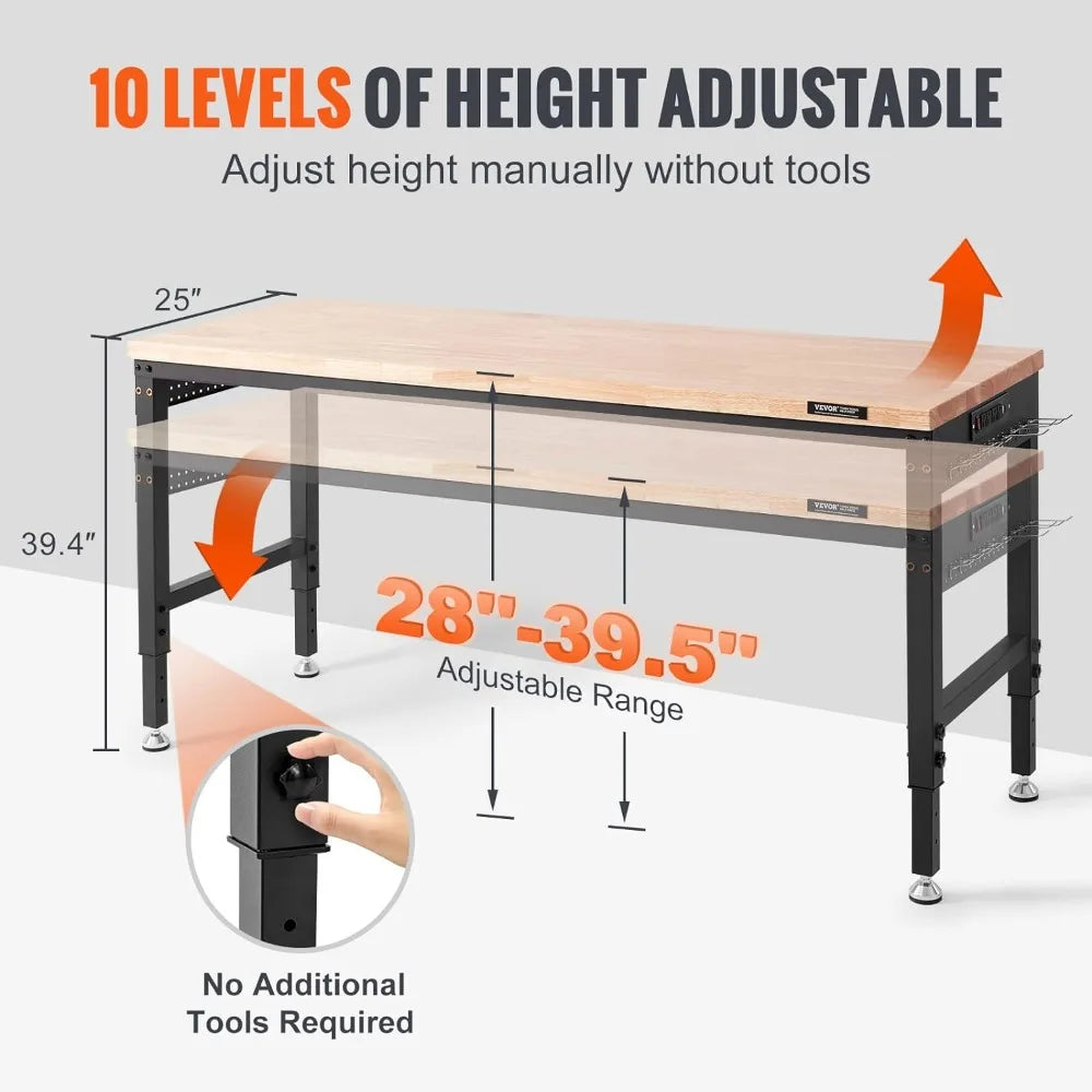 72" Adjustable Workbench, 3000 LBS Load Capacity