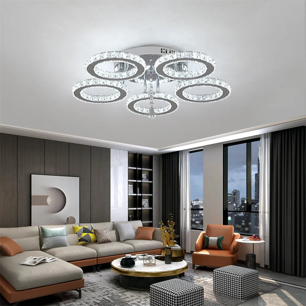 Modern Crystal Chandelier With App Dimmable