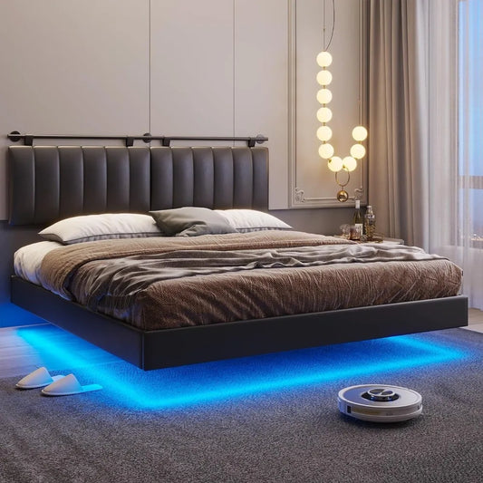 Queen Floating Bed Frame With LED Lights