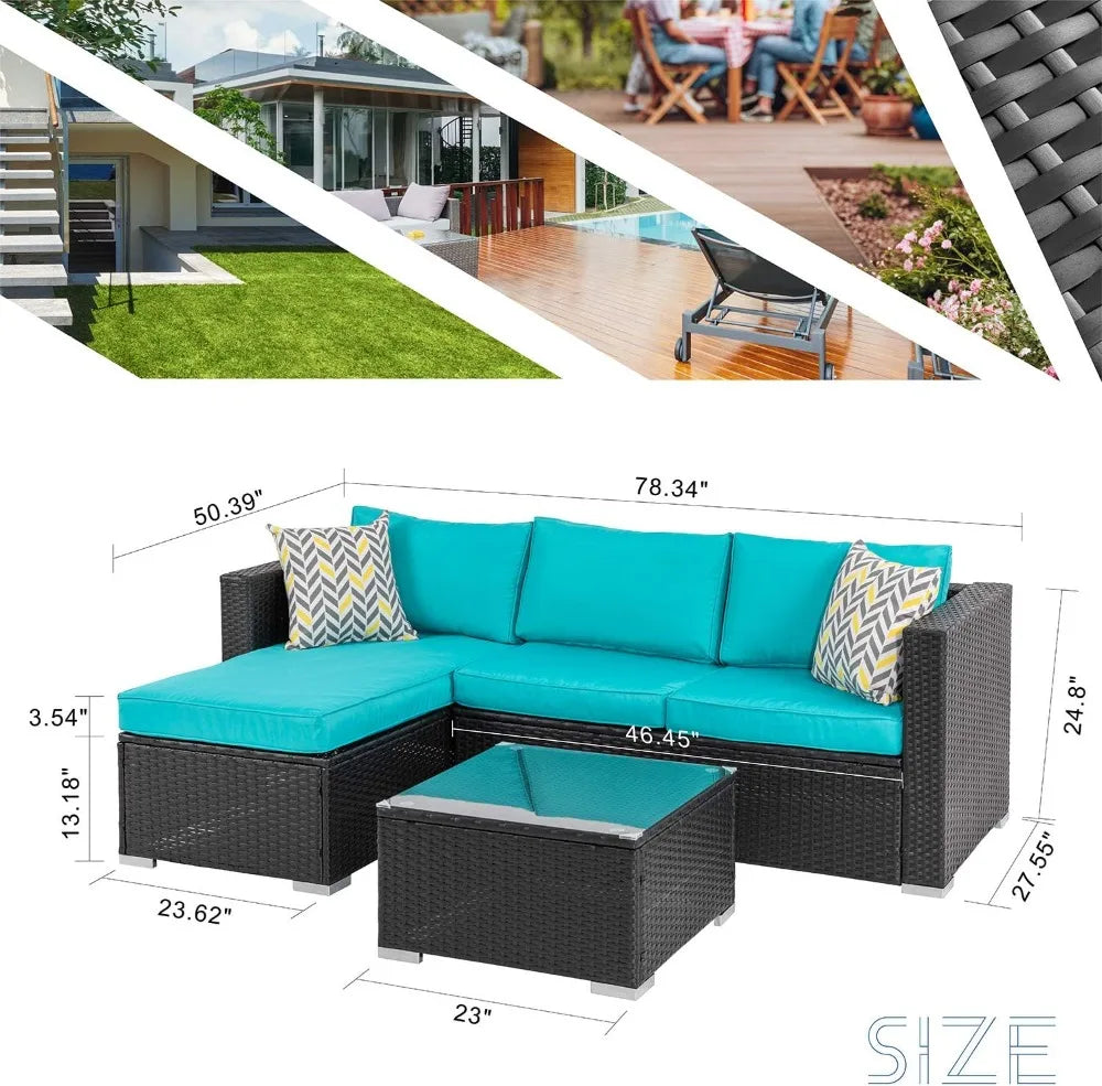 Outdoor Wicker Patio Sofa Set, with Table