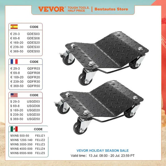 VEVOR Car Tire Wheel Trolley Dollies 2/4PCS 1500 Lbs Weight Capacity Vehicle Skates Moving Tire with 4 Casters Auto Repair Mover