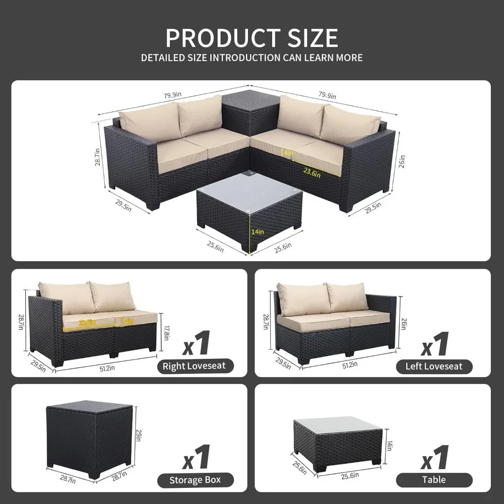 4-Piece Patio Furniture Rattan Sectional Sofa