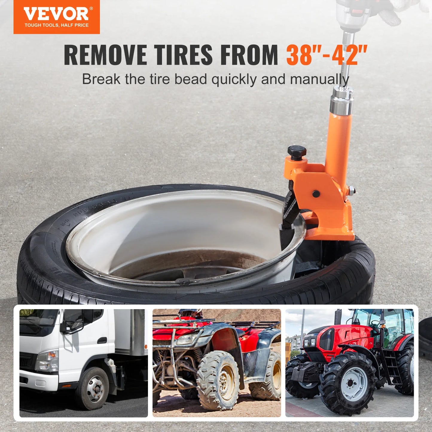 VEVOR Manual Tire Bead Breaker 38"-42" Tires Changer Tool with Rubber Pad Protect Aluminum Alloy Hubs Tire Repair Tool for Cars