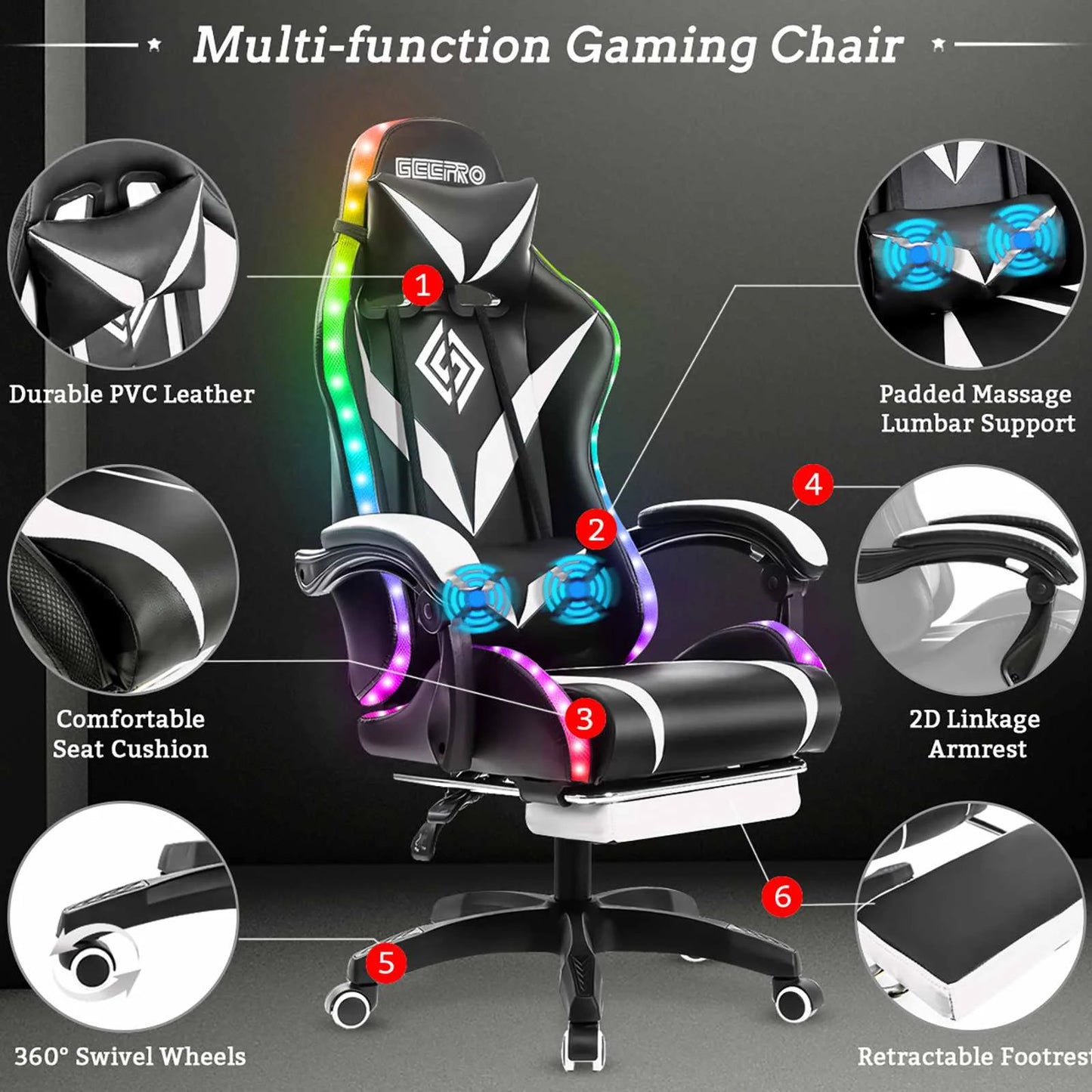 Ergonomic Gaming Chair With Bluetooth Speaker