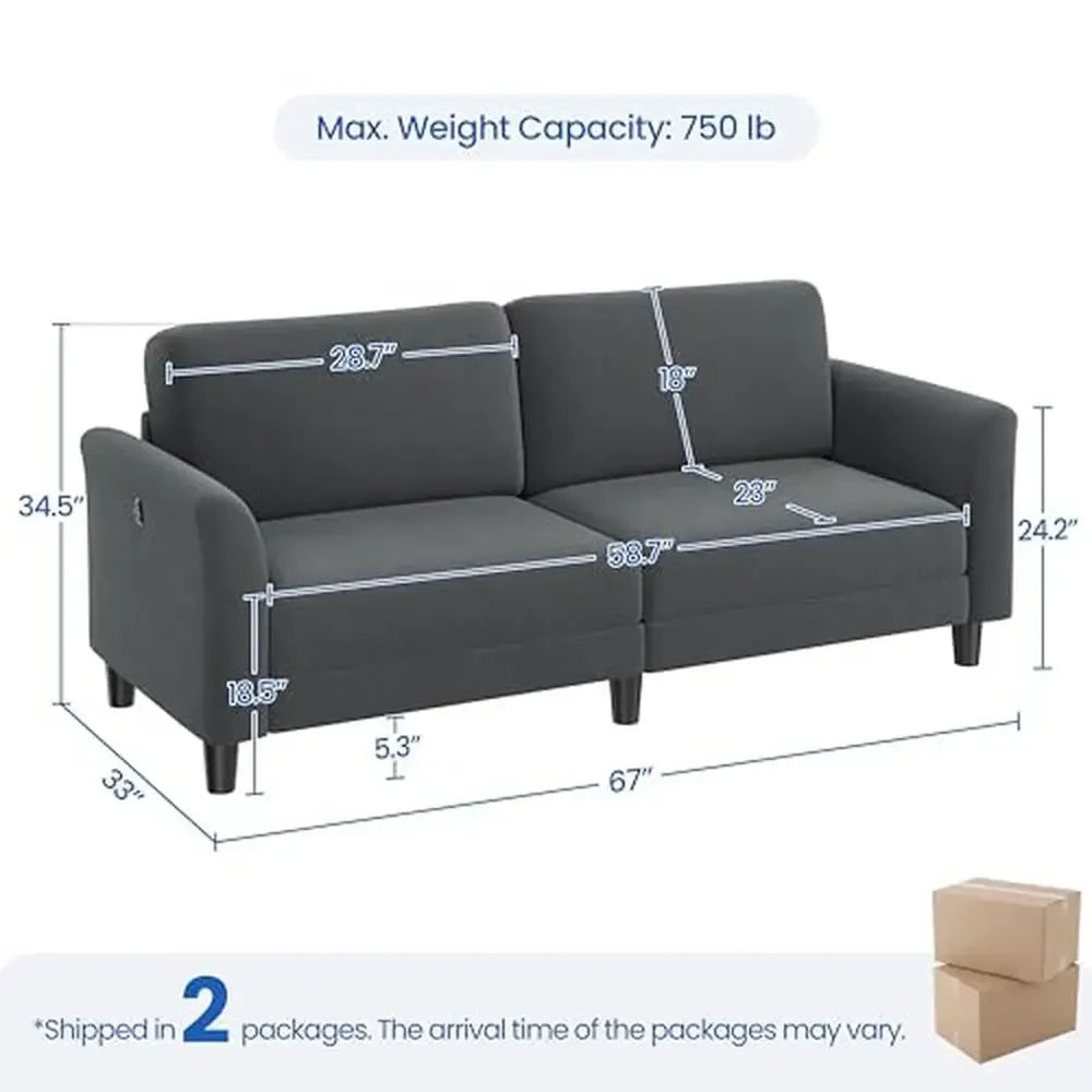 Fabric 2-Seater Loveseat Sofa With USB Ports