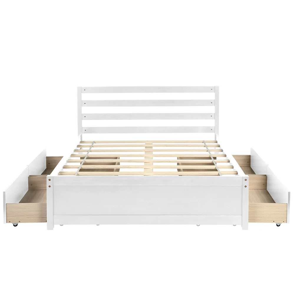 Full Size Bed Frame With 4 Storage Drawers