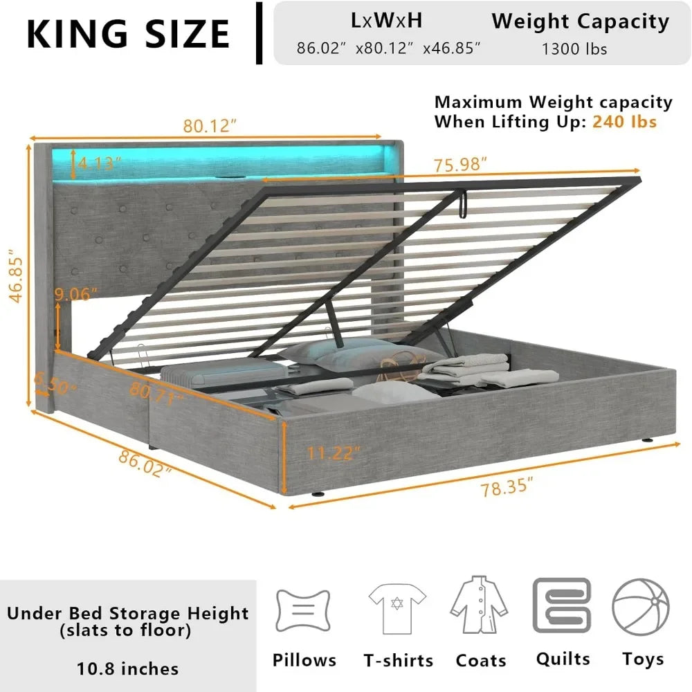 King-size Lift Bed Frame, Hydraulic Locks