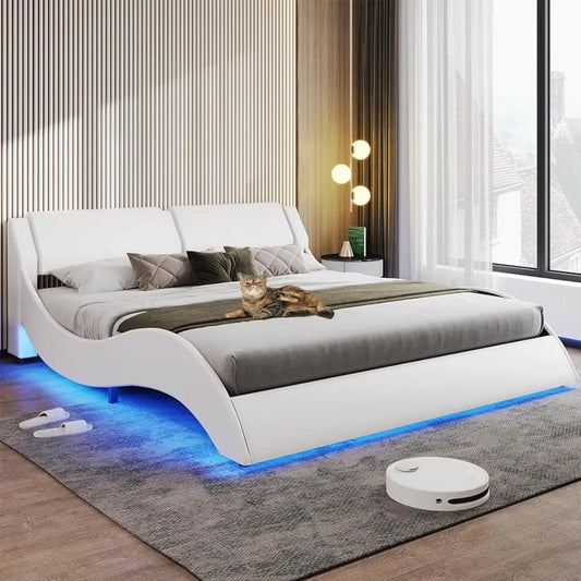 Large LED Bed Frame With Headboard