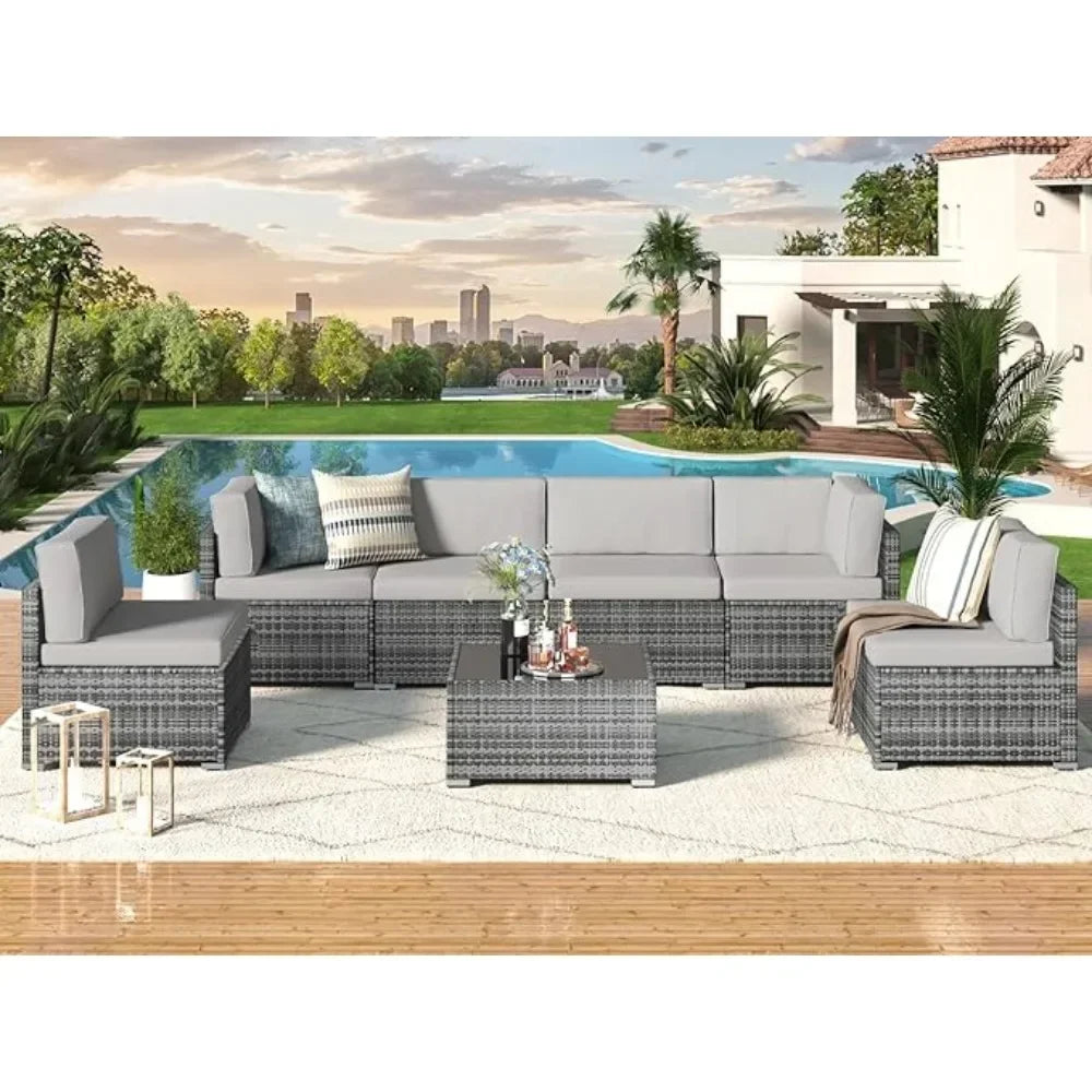 7-Piece Patio Furniture Set With Coffee Table