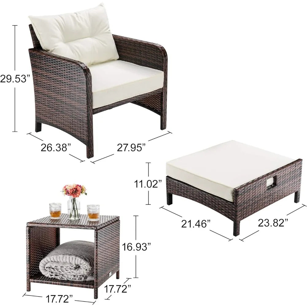 5-Piece Wicker Patio Set With Ottomans & Table