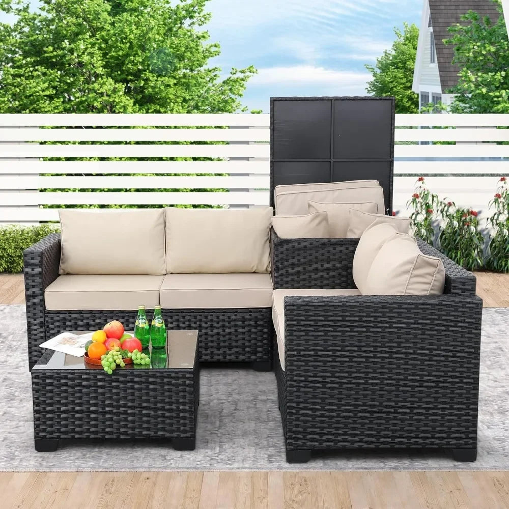 4-Piece Patio Furniture Rattan Sectional Sofa