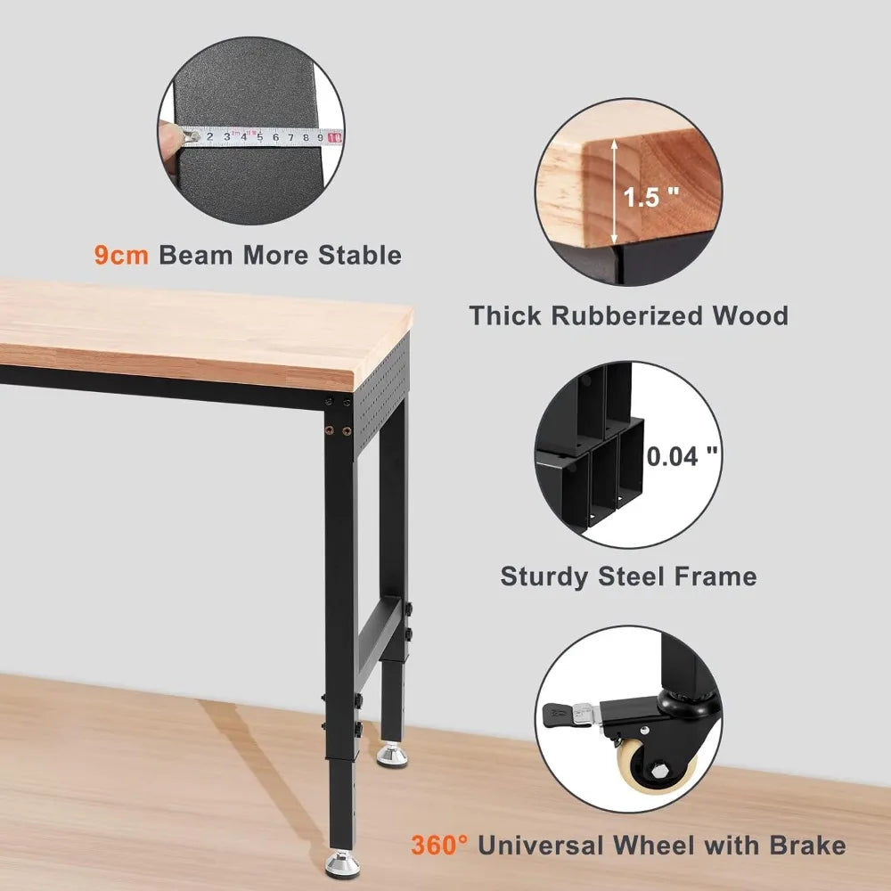 72" Adjustable Workbench, 3000 LBS Load Capacity