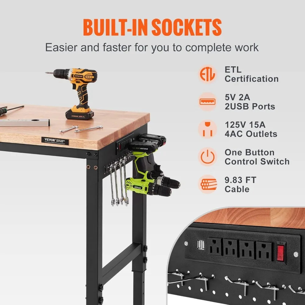 72" Adjustable Workbench, 3000 LBS Load Capacity