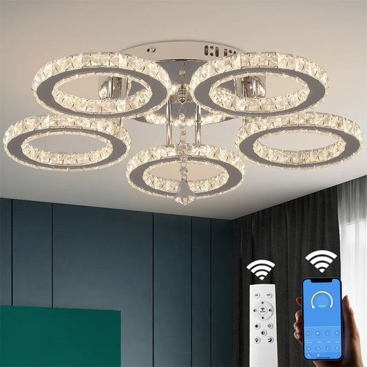 Modern Crystal Chandelier With App Dimmable