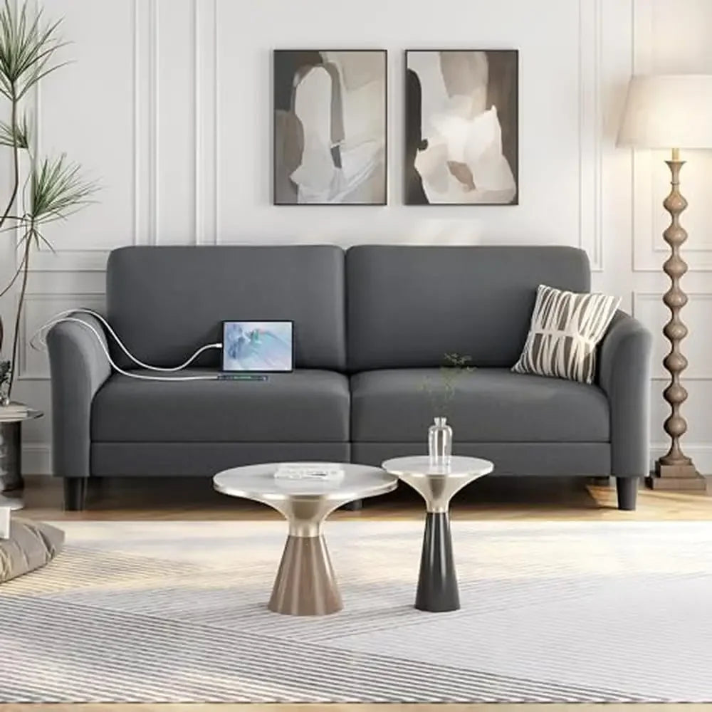 Fabric 2-Seater Loveseat Sofa With USB Ports