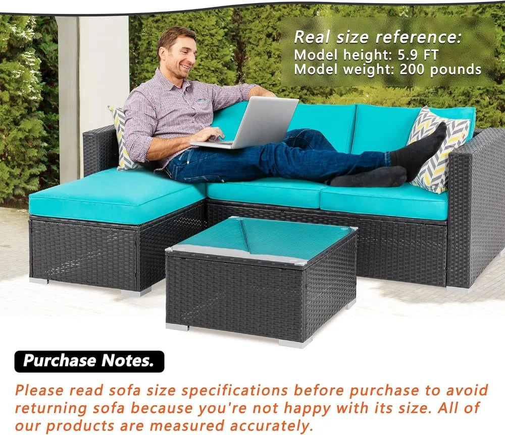 Outdoor Wicker Patio Sofa Set, with Table