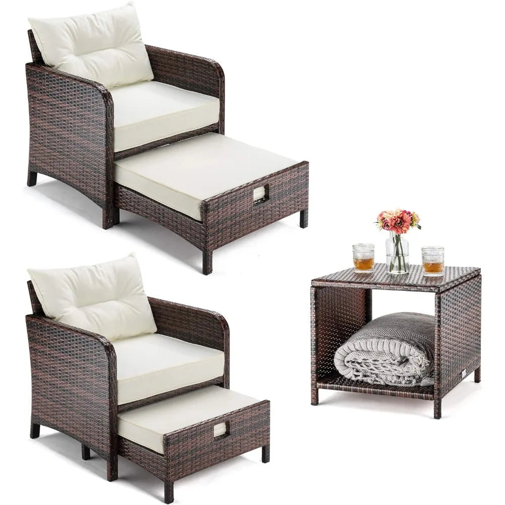 5-Piece Wicker Patio Set With Ottomans & Table