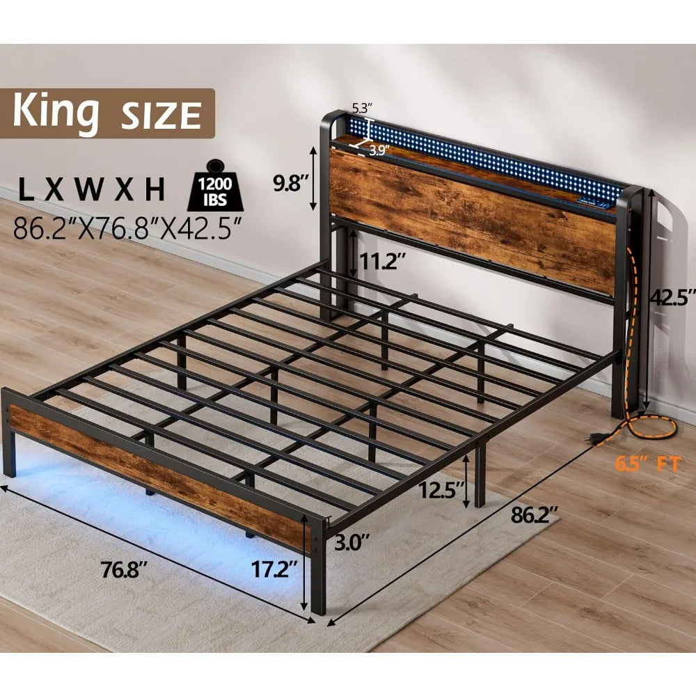 King Size Bed Frame With LED Light