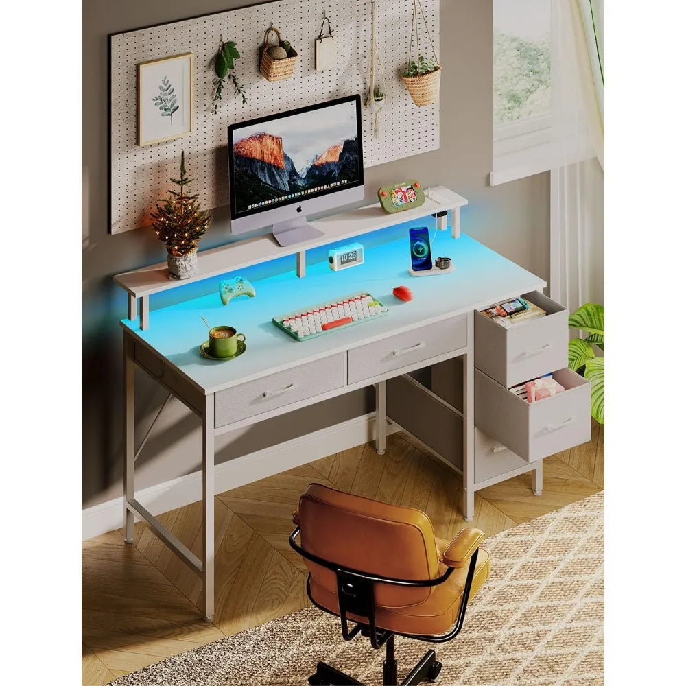 Computer Desk With Power Outlets & LED Light