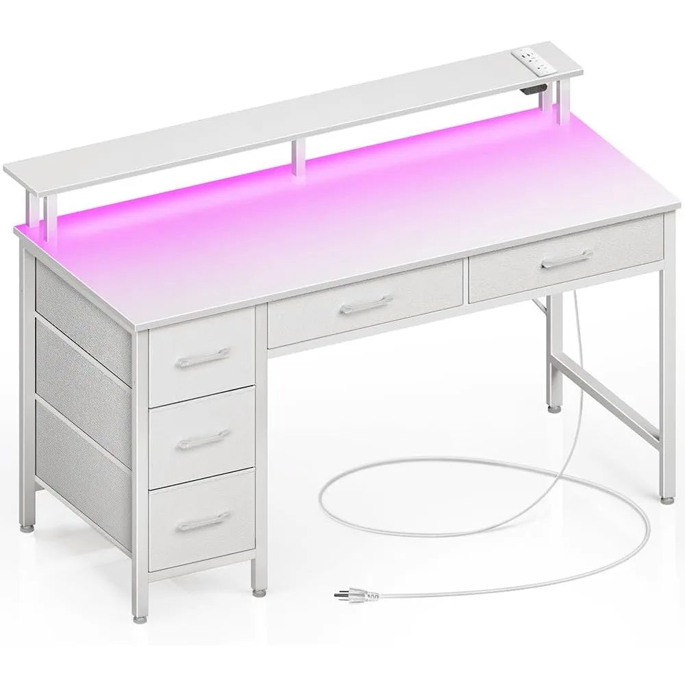 Computer Desk With Power Outlets & LED Light