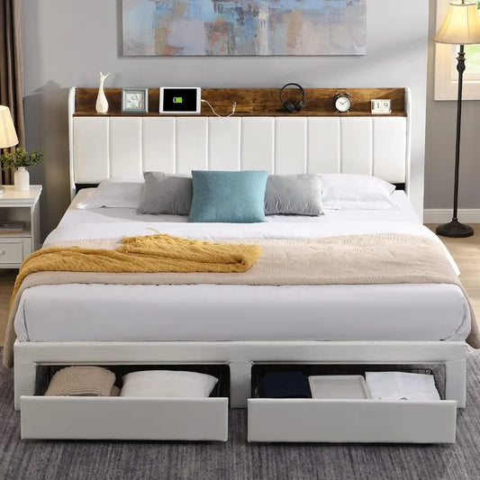 King Size Upholstered Bed Frame With Storage