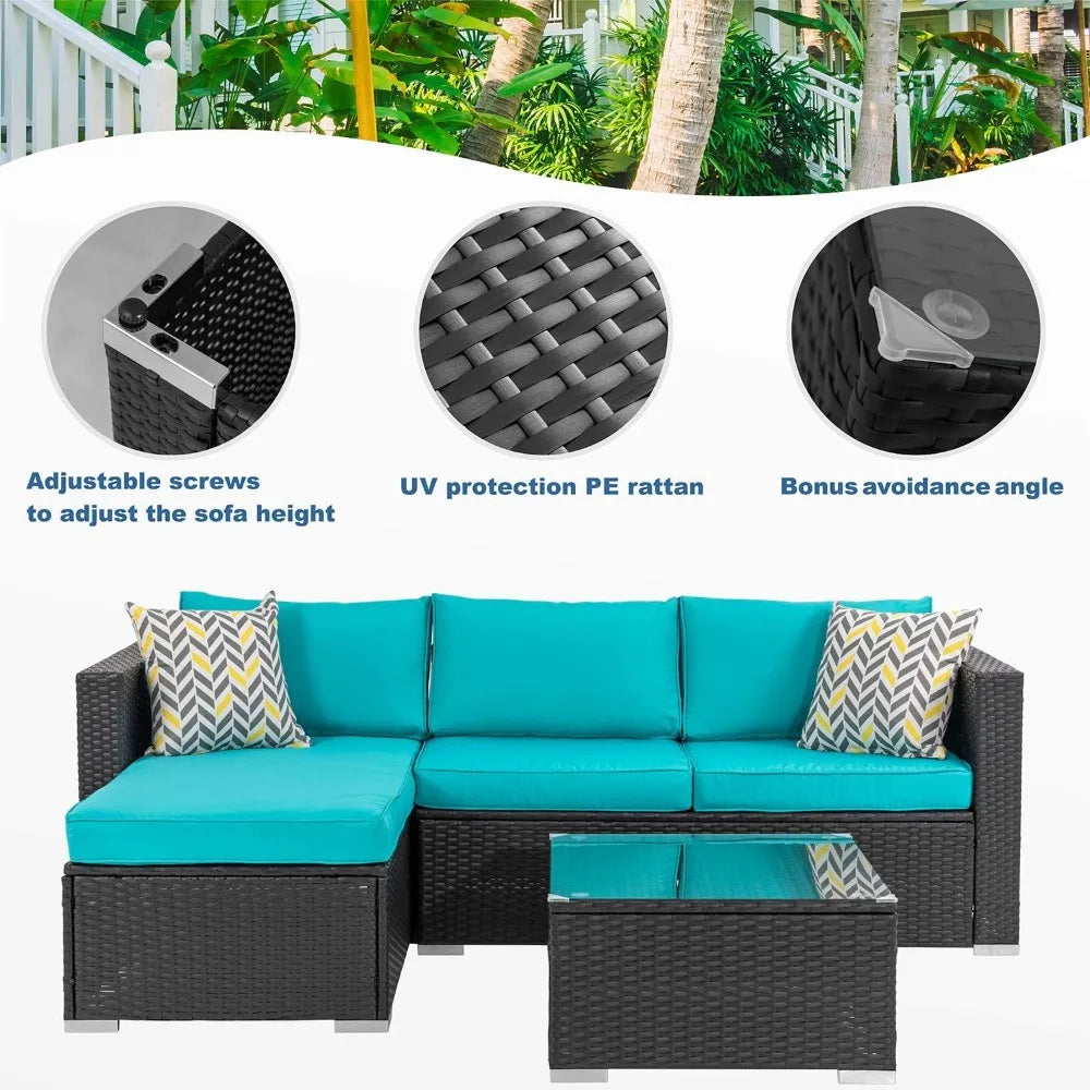 Outdoor Wicker Patio Sofa Set, with Table