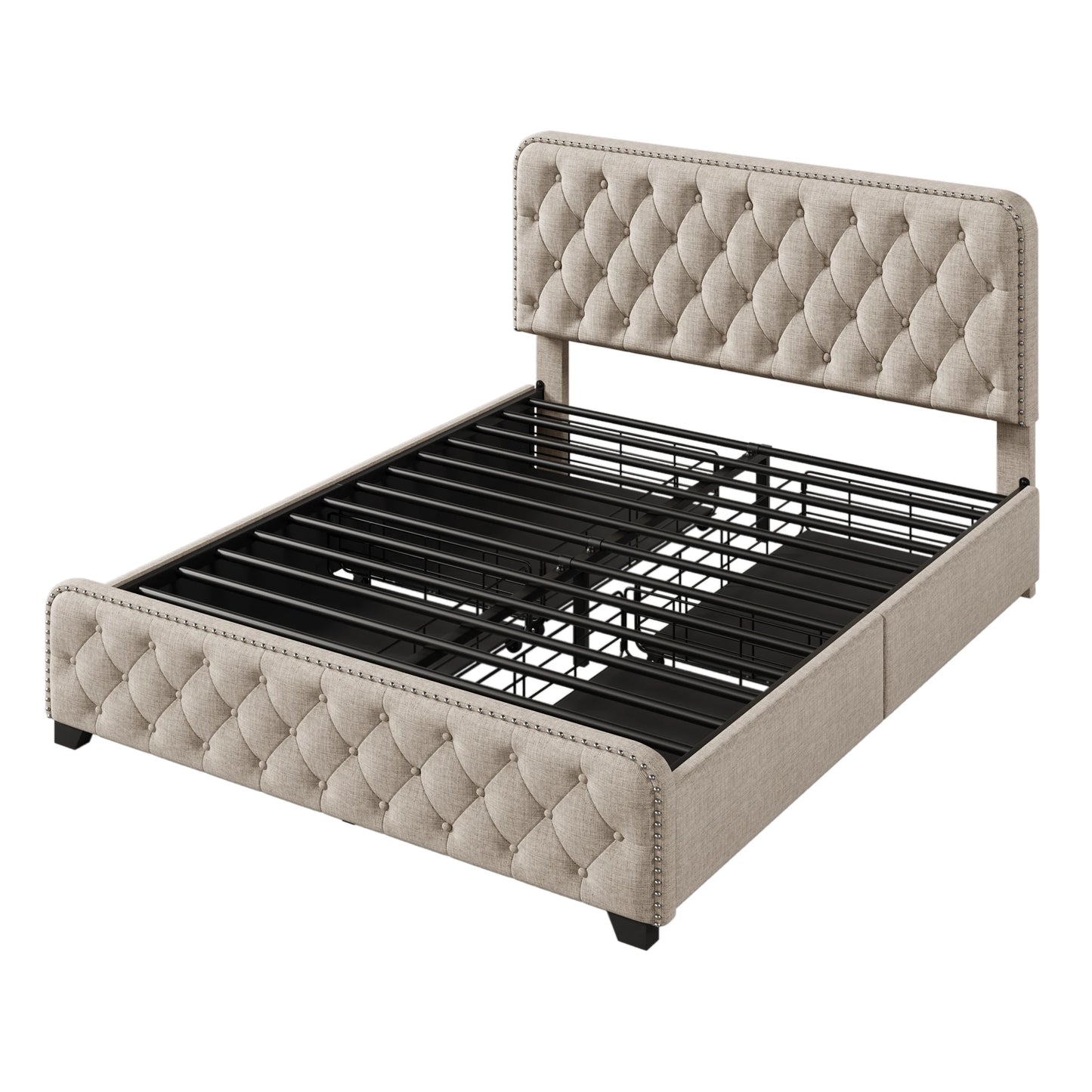 Upholstered Platform Bed Frame With Four Drawers