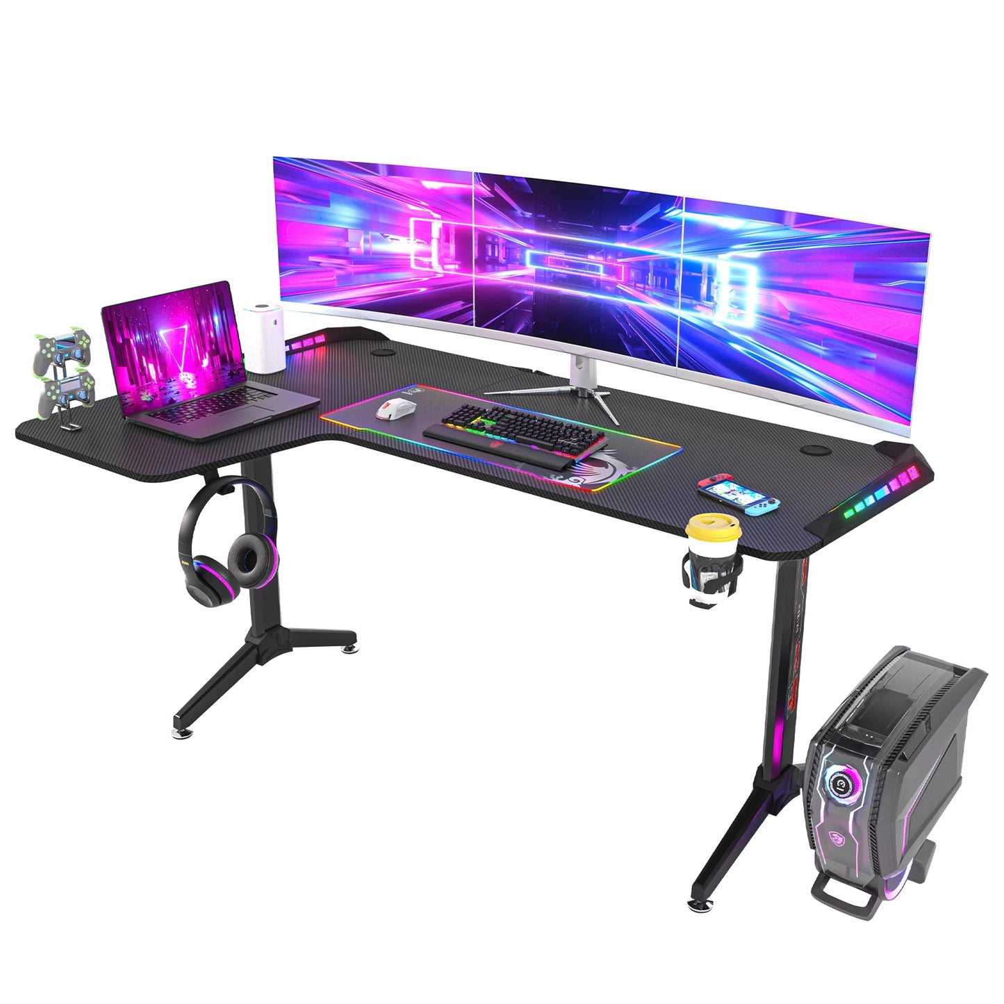 60 Inch Gaming Desk With LED Lights